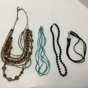 4 Different Necklaces Beaded Wire String Leather